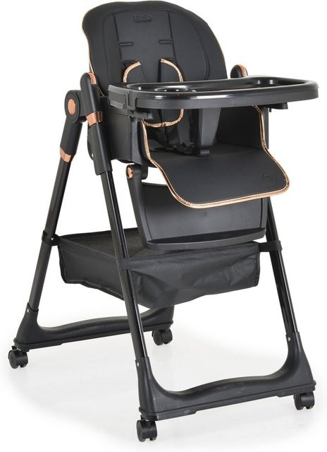 Moni Kinderhochstuhl Lindo klappbar in Schwarz mit Höhenverstellung, Rädern und Zubehör - Bild 1