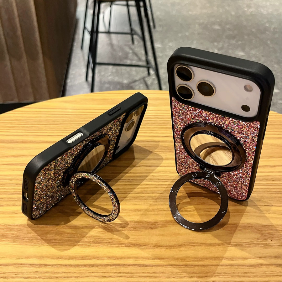 Luxuriöser Glitzer-Spiegel-Handyständer für iPhone 17 Pro Max 16 Pro 15 Plus 14 13 12 11 Pro – High-End Glitzer-Handyhülle mit Ständer in Schwarz - Bild 2