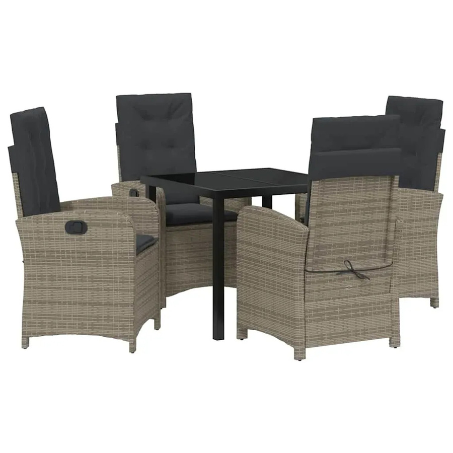 vidaXL Garten Essgruppe 5-teilig aus Poly-Rattan und Glas in Grau - Bild 2