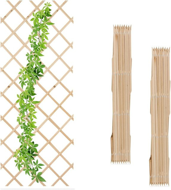 Relaxdays Rankgitter aus Tannenholz in Natur Braun, 3er Set, ausziehbar, Höhe: 180 cm, Breite: 90 cm, Tiefe: 1 cm - Bild 1