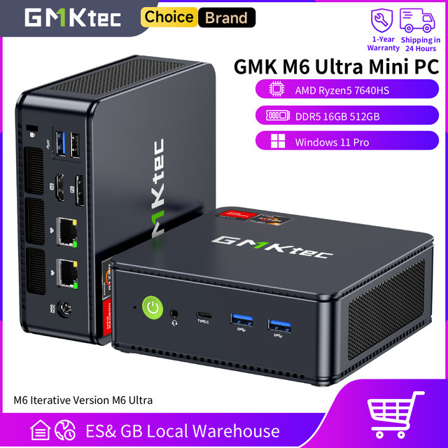 GMKtec M6 Ultra Mini-PC mit AMD Ryzen 5 7640HS, 16 GB RAM, 512 GB PCIe 3.0 SSD, Windows 11 Pro, Dual 2,5 G LAN, Schwarz - Bild 1