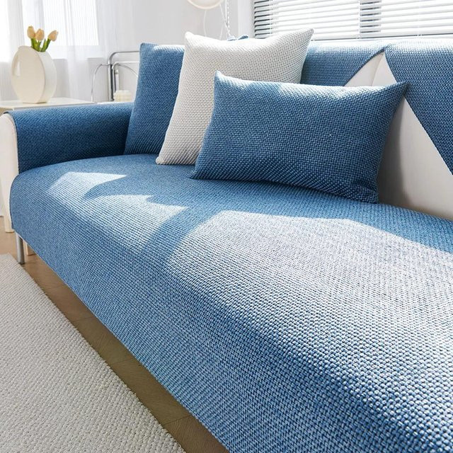 Waschbarer Chenille-Sofabezug von Your Warm Home in Blau, einfarbig und rutschfest, B/H: 110 x 160 cm - Bild 1