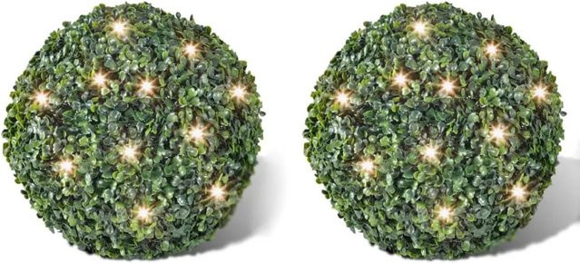 vidaXL Buchsbaumkugel grün mit 2 Solar-LED-Leuchten warmweiß Durchmesser: 27 cm - Bild 1