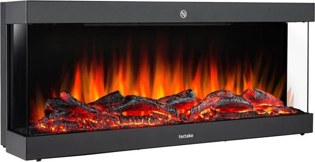 tectake Elektro-Wandkamin Luciano Schwarz mit 3D-Flammeneffekt, 2 Leistungsstufen (900 W und 1800 W), App-Steuerung und Fernbedienung, H x B x T: 38 x 91,4 x 24,5 cm - Bild 2