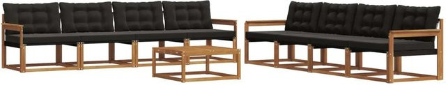 vidaXL 9-tlg. Outdoor-Sofagarnitur aus Akazienholz mit Textilene und Kissen, Schwarz/Natur - Bild 1