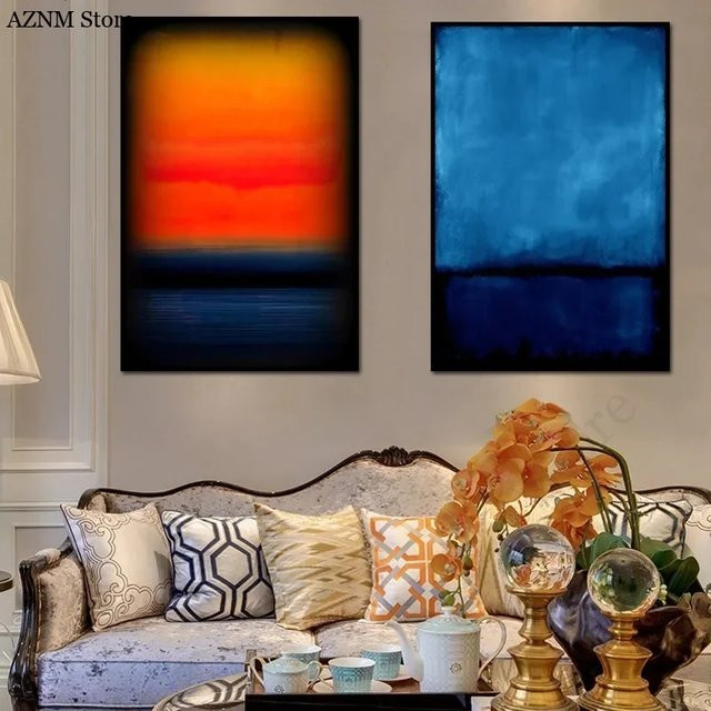 Potdemiel Abstrakte Wandkunst Mark Rothko Stil Leinwanddruck Blau Orange Modernes Poster ohne Rahmen - Bild 1