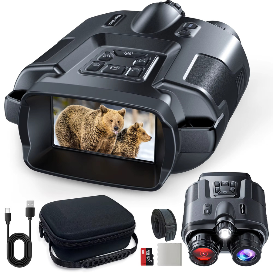 Letcmoi 4K Nachtsichtfernglas mit 8-fachem Digitalzoom, 3-Zoll-Bildschirm, 64GB Speicherkarte und taktischem Licht in Schwarz - Bild 4