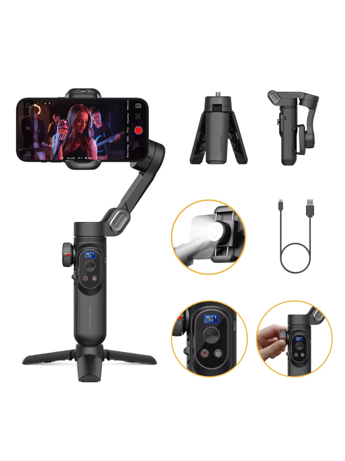 VIKEFON Smart XPro 3-Achsen-Gimbal-Stabilisator für iPhone und Android Smartphones mit Fill-Light-Effekt in Schwarz - Bild 4