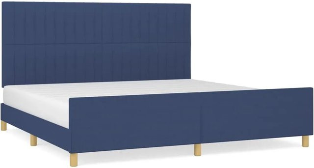 vidaXL Bettgestell mit Kopfteil in Blau aus Stoff und Holz, B/T/H: 200 x 200 x 128 cm - Bild 1