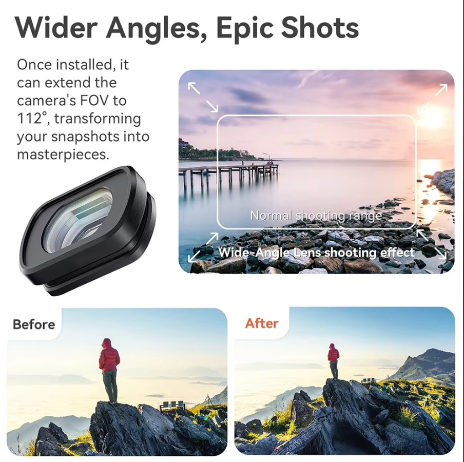 Magnetisches Weitwinkel- und Makro-Objektiv aus optischem Glas für DJI Osmo Pocket 4 und DJI Osmo Pocket 3, Schwarz - Bild 3