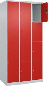 C+P Schließfachschrank Classic PLUS mit 3 Abteilen, Farbe Grau und Verkehrsrot, B/T/H: 90 x 50 x 185 cm - Bild 1