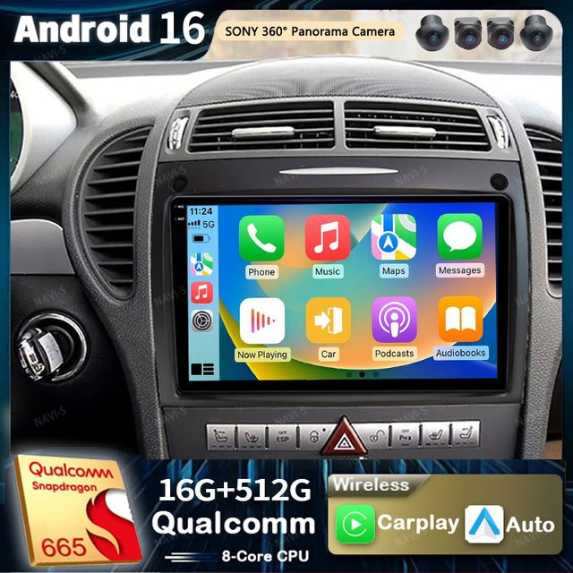 YUERADIAO Android 16 Autoradio für Mercedes Benz SLK-Klasse R171 (2004 - 2011) mit 2K QLED Display, GPS, CarPlay, 4G und Multimedia-Videoplayer in Schwarz - Bild 1