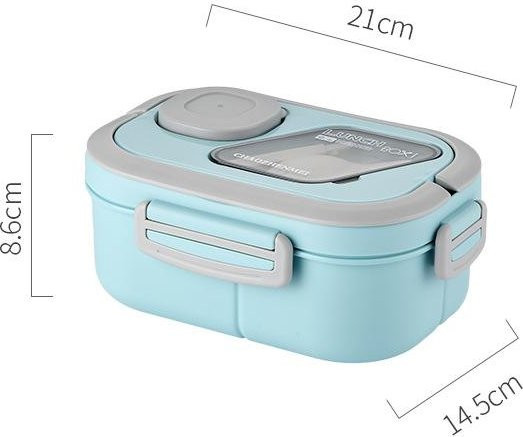 Tragbare Bento-Box Lunchbox mit Griff und Besteck, mikrowellengeeignet und auslaufsicher, 1200 ml, Farben: Blau, Pink, Grün, Weiß - Bild 1