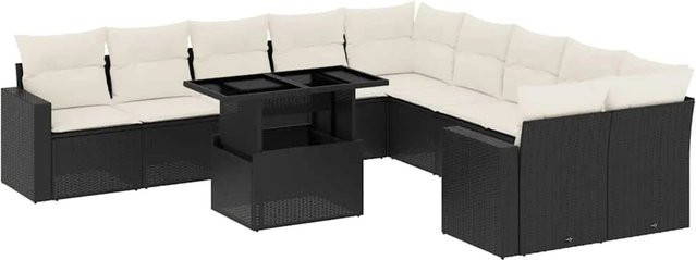 vidaXL 11-teilige Garten-Sofagarnitur aus Poly-Rattan mit Kissen in Schwarz-Creme - Bild 1