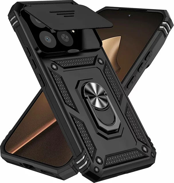 Magnetische Schutzhülle mit Kamera-Rüstung und Halter-Ring für Xiaomi 15T Pro und Mi 15T in Schwarz oder Silber - Bild 1