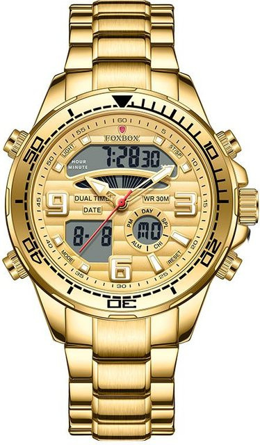LIGE Armbanduhr Digitaluhr, Quarz, Edelstahl, Gold, Herren - Bild 1