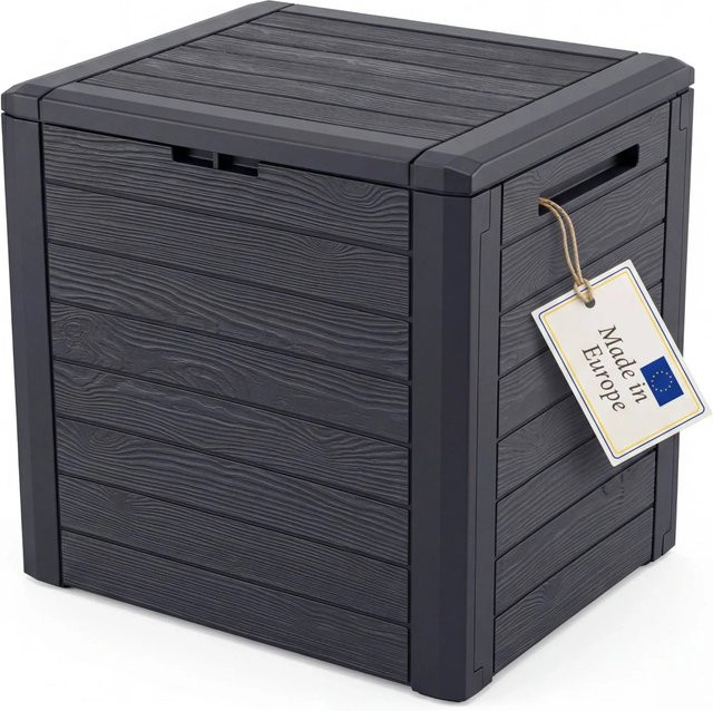 BigDean Gartenbox Klein Kompakt Auflagenbox in Holzoptik, Anthrazit, 140 Liter - Bild 1