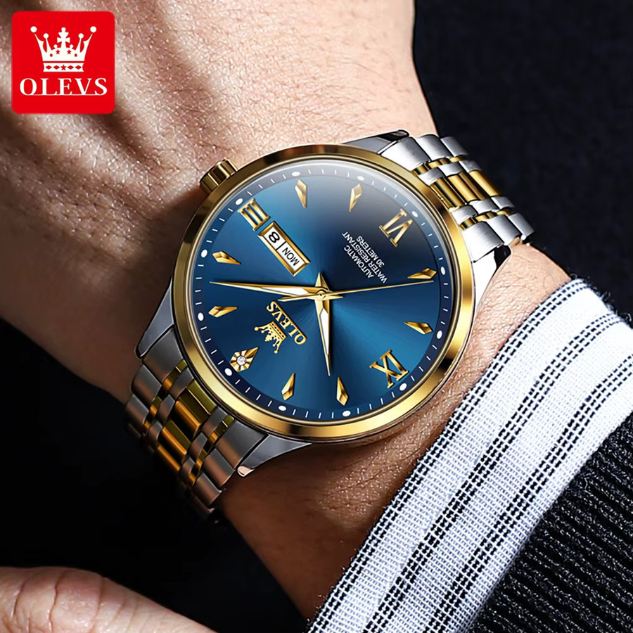 OLEVS Armbanduhr, Automatik, Edelstahl, Blau, Herren - Bild 2