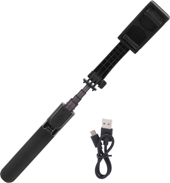 Igeteck L08 Handheld Grip Stabilisator 3 in 1 Selfie Stick mit Bluetooth Fernbedienung in Schwarz - Bild 1