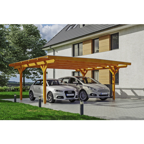 Skan Holz Carport Odenwald aus Fichte Leimholz in Beige mit Doppelstegplatten, Breite: 640 cm, Tiefe: 541 cm, Höhe: 244 cm - Bild 2