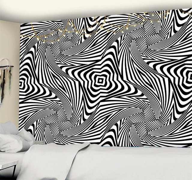 Super Six Wandteppich mit psychedelischem Mandala-Muster in Grau und Schwarz, B: 95 cm, H: 70 cm - Bild 1