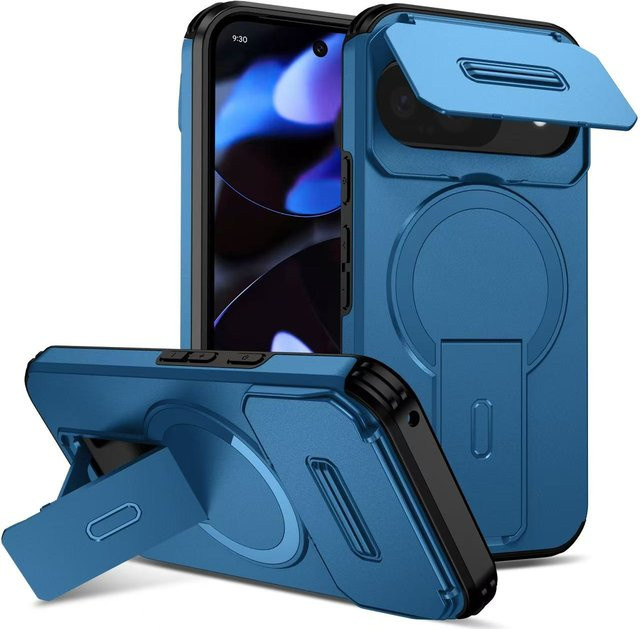 Stoßfeste magnetische Schutzhülle mit Linsenschutz und Ständer für Google Pixel 10, 9 Pro XL, 9A und Pixel 9 in Blau, kompatibel mit MagSafe und kabellosem Laden - Bild 1