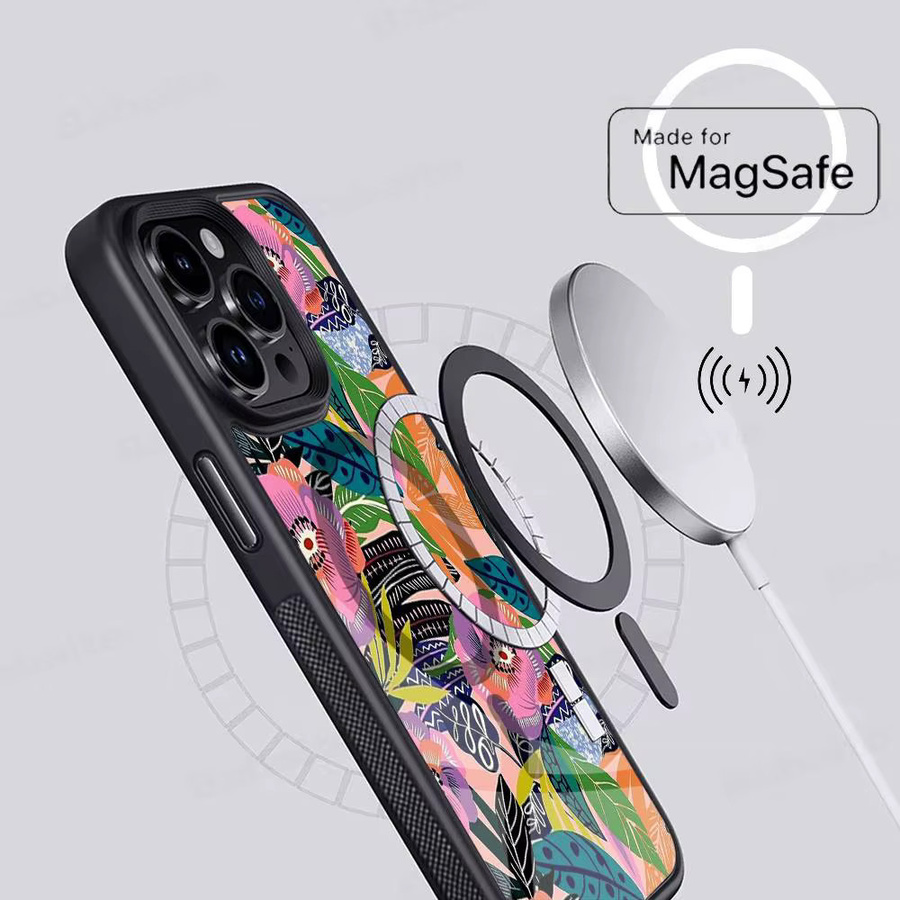 Magnetische iPhone Telefonhülle mit buntem Blumenmuster für MagSafe Wireless Charging, kompatibel mit Apple iPhone 11 bis iPhone 17 Pro Max Plus, Mehrfarbig - Bild 4