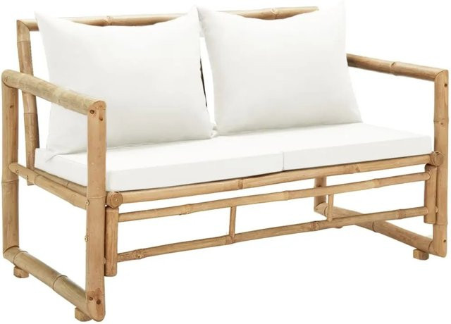 Furnicato 2-Sitzer Gartensofa aus Bambus mit Polstern in Braun, B/T/H: 115 x 72 x 65 cm - Bild 1