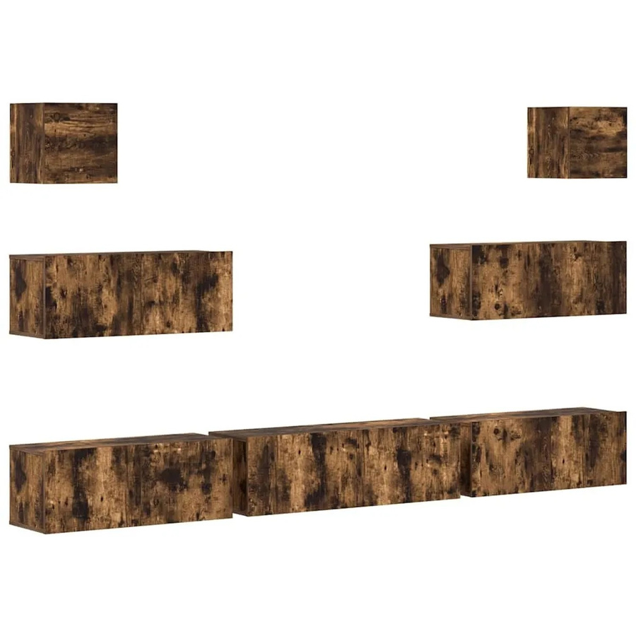 vidaXL 7-teiliges TV-Schrank-Set aus Holzwerkstoff in Räuchereiche, Braun, Wandmontage für dein Wohnzimmer - Bild 2