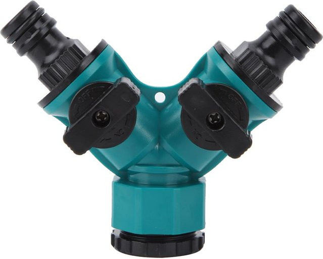 CosyHome Y-Stück Adapter mit Flow Control Ventil für Gartenschlauch und Wasserhahn, 1/2 Zoll, Kunststoff, Grün/Türkis - Bild 1