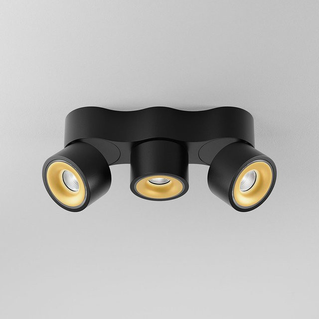 DLS Lighting Clippo S Trio LED-Wand- und Deckenstrahler in Schwarz/Gold mit dim2warm (1800K - 3000K) und Casambi-Steuerung - Bild 1