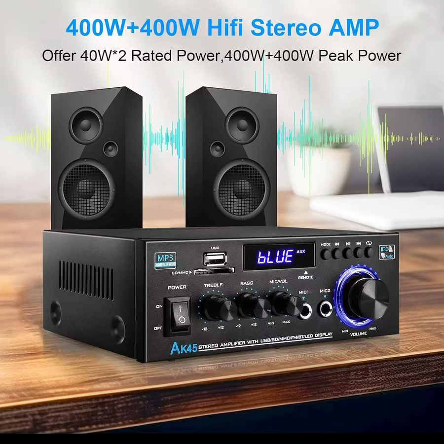 Kebidumei AK45 Digitaler Bluetooth HiFi Audioverstärker 2.0-Kanal Stereo Heimkino AMP in Schwarz - Bild 2