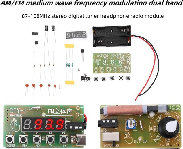 diymore DIY Kopfhörer-Funkmodul-Kit mit AM/FM Zweiband-Digital-Tuner und Stereo-Frequenzmodulation 87–108 MHz - Bild 1