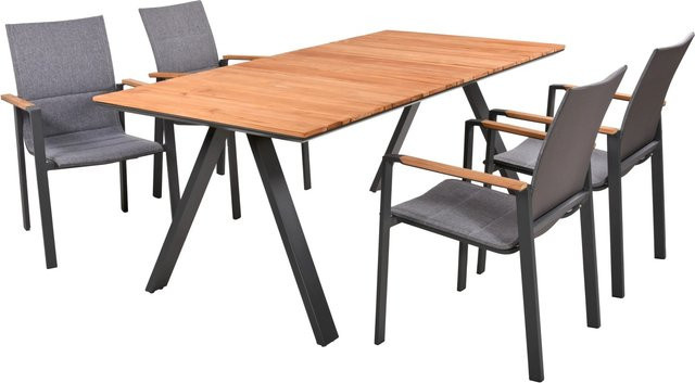 Garden Pleasure Gartenmöbel-Set Davina 5-teilig in Silber-Braun aus Teak und Aluminium - Bild 1