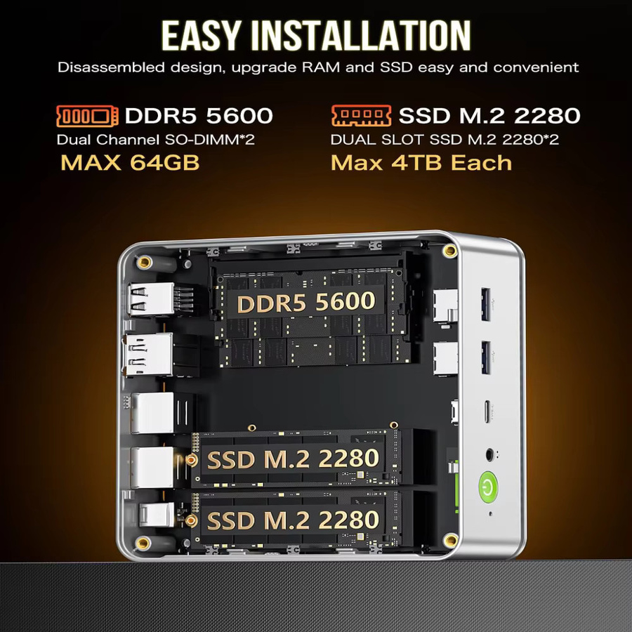 GMKtec NucBox K8 Mini PC mit AMD Ryzen 7 8845HS, 16GB RAM, 1TB SSD, Windows 11 Pro, WiFi 6E und USB4.0 in Silber/Grau/Weiß - Bild 2