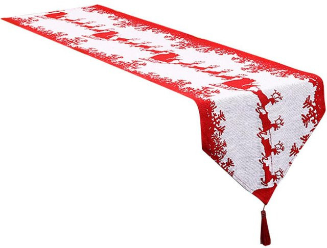CosyHome Weihnachts-Tischläufer aus Baumwolle und Leinen in Weiß und Rot mit floralem Design - Bild 1
