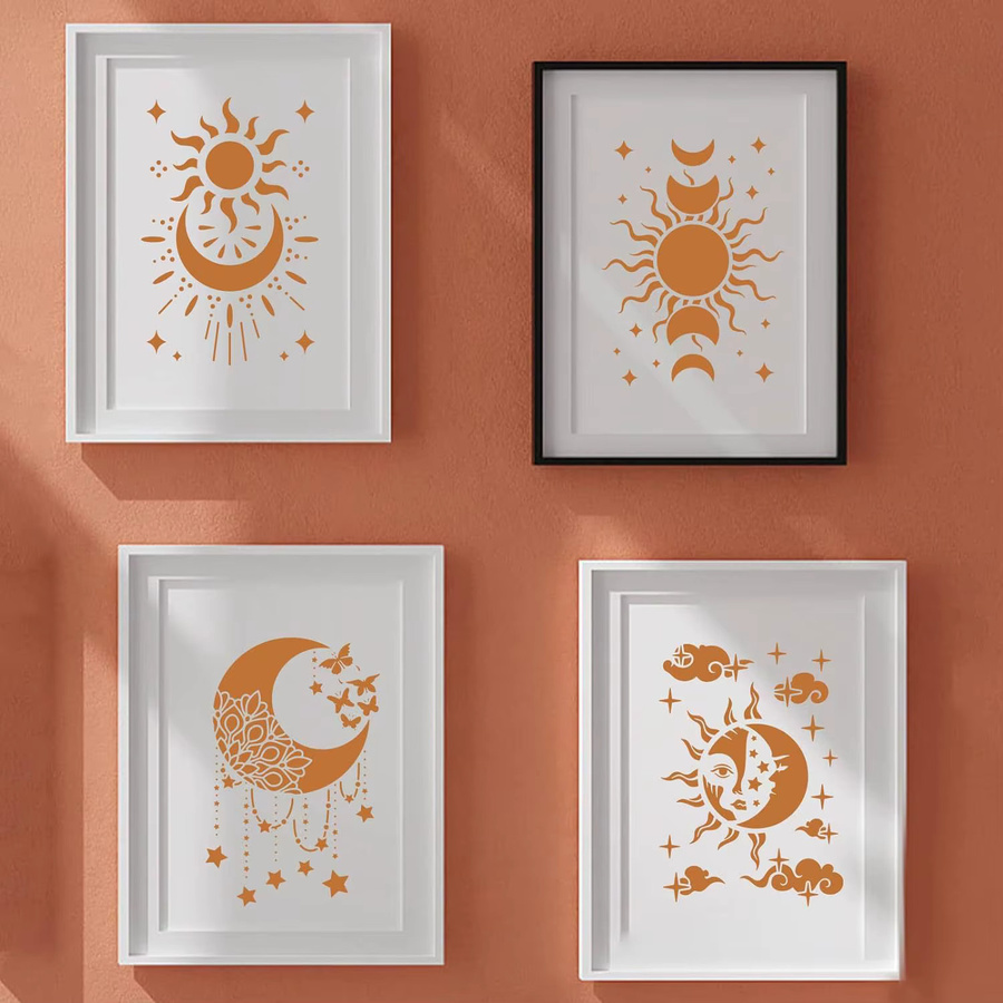 TIAMECH 9-teiliges Schablonen-Set A4 mit Sternen, Mond und Sonne für DIY Wandmalerei, Scrapbooking und Prägung, Breite: 29 cm - Bild 3