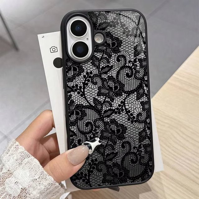 Silikon Soft Cover mit Spitzenmuster und Lychee-Textur für Apple iPhone in Schwarz - Bild 1