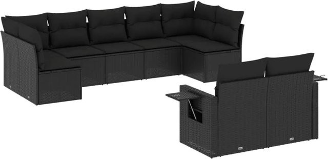 vidaXL 9-teilige Garten-Sofagarnitur aus Poly-Rattan mit Kissen in Schwarz - Bild 1