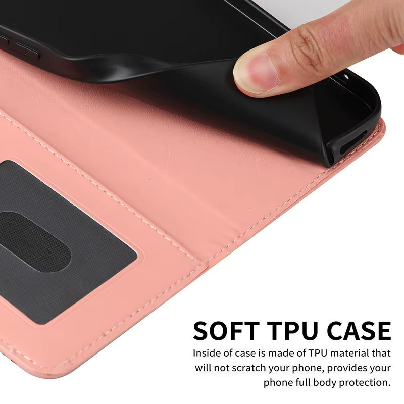 Niedrige Tier-Lederhülle für Apple iPhone 17 16 15 14 13 12 Pro Max mit Kartenfach, Ständer und Magnetverschluss in Orange oder Pink - Bild 2