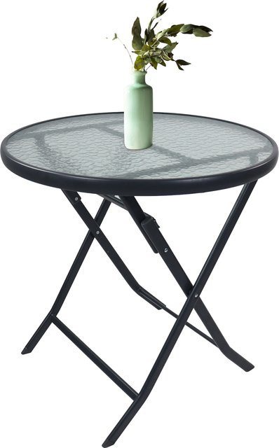 VCM Gartentisch rund aus Metall mit Glasplatte in Anthrazit, klappbar, B/H/T: 70 x 70 x 70 cm - Bild 1