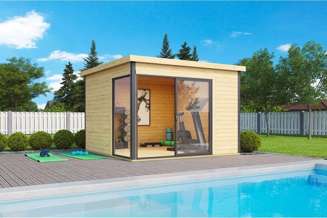 Lasita Gartenhaus Domeo 1 aus Holz in Natur/Unbehandelt mit Doppelverglasung und verstärktem Rahmen, B/T: 300 x 300 cm - Bild 1