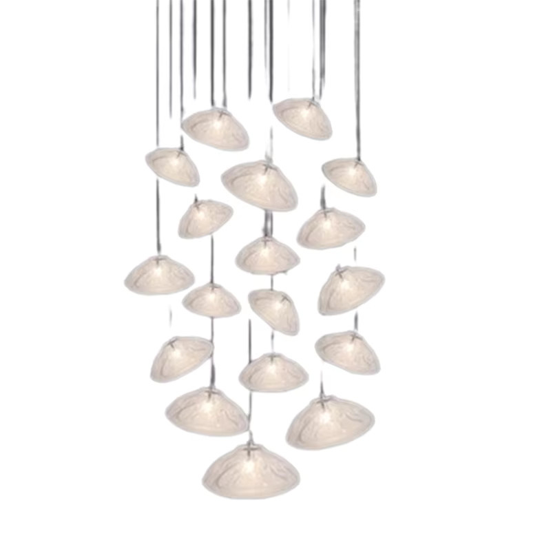 Yushe Pendelleuchte im skandinavischen Design mit bernsteinfarbenem Glas und silbernen Akzenten für Esszimmer, Wohnzimmer oder Treppenbereiche - Bild 6