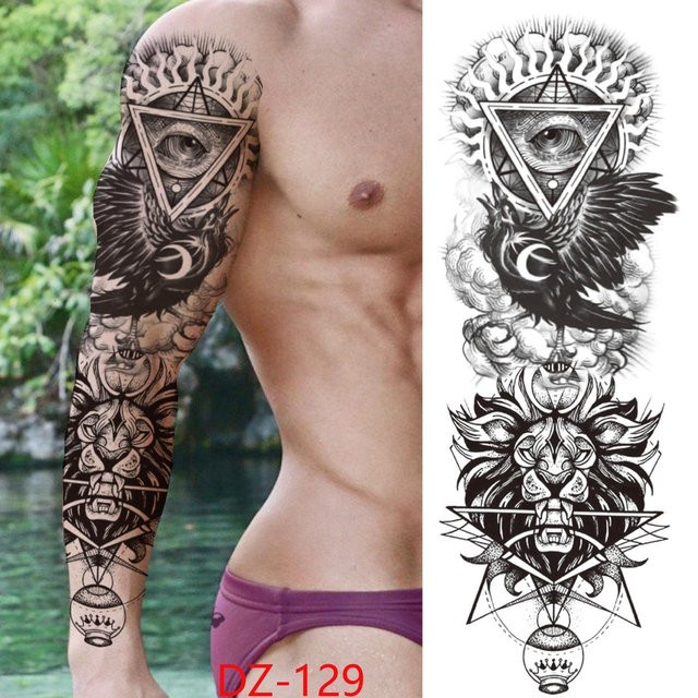 Temporäre Tattoo-Aufkleber, Unisex, Kompass Wolfskopf Löwengott Feder - Bild 1