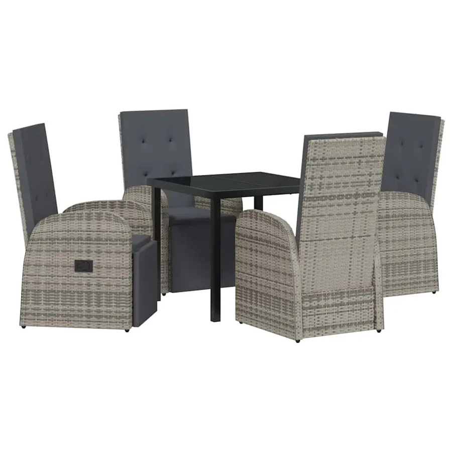 vidaXL Garten Essgruppe 5-teilig aus Poly-Rattan in Grau mit Kissen und Glastisch - Bild 2
