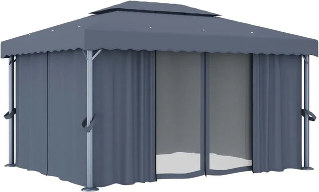 vidaXL Pavillon mit Vorhang aus Aluminium und Polyester in Anthrazit, B/T/H: 400 x 300 x 264 cm - Bild 1