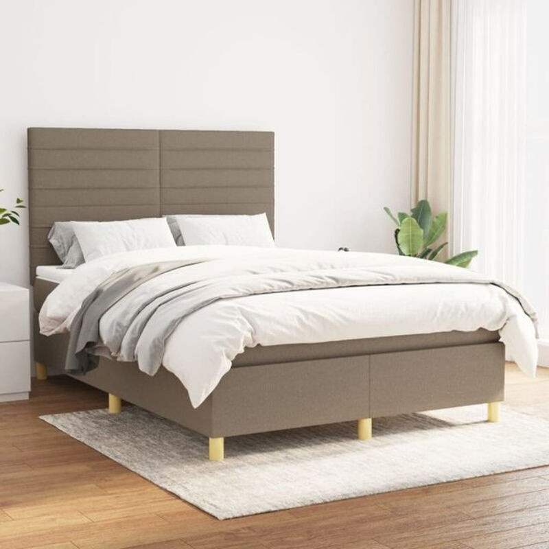Vidaxl Boxspringbett mit Matratze in Taupe meliert aus Stoff, B/T: 140 x 200 cm - Bild 1