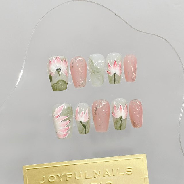 YADORNOS Kunstnägel, rosa, Lotusblumen, glänzend, Unisex - Bild 1