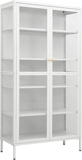 vidaXL Vitrine in Weiß mit Glastüren aus Stahl und gehärtetem Glas, B/T/H: 90 x 40 x 180 cm - Bild 1