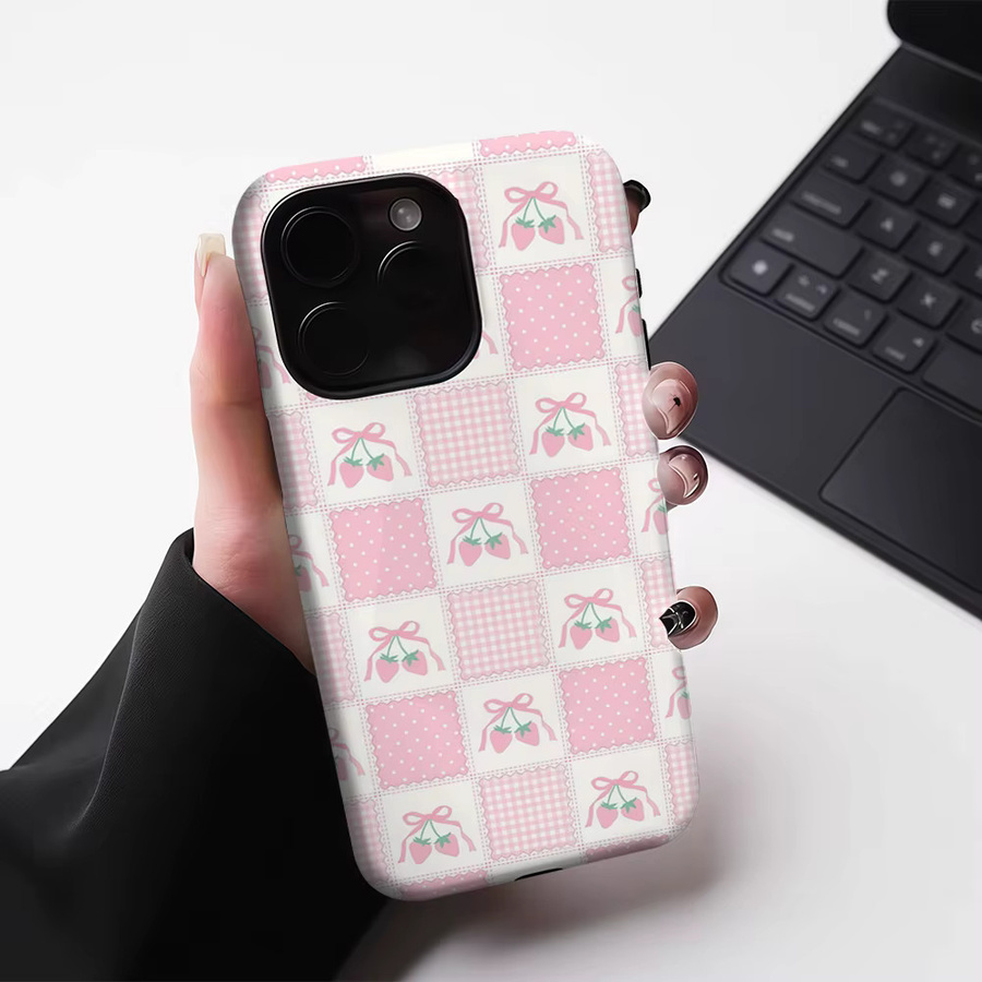 Potdemiel Erdbeer-Handyhülle in Pink für iPhone 17 16 15 14 13 Pro Max Plus mit magnetischer doppelschichtiger robusten Schutzhülle - Bild 3